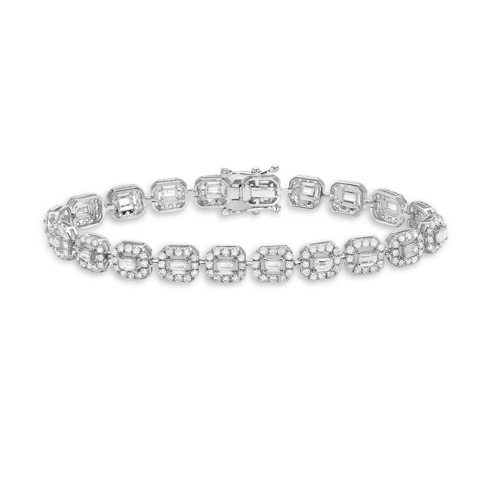 Round & Baguette Diamonds Halo Square Shape Link Bracelet (4.90 ct.) in 14K Gold