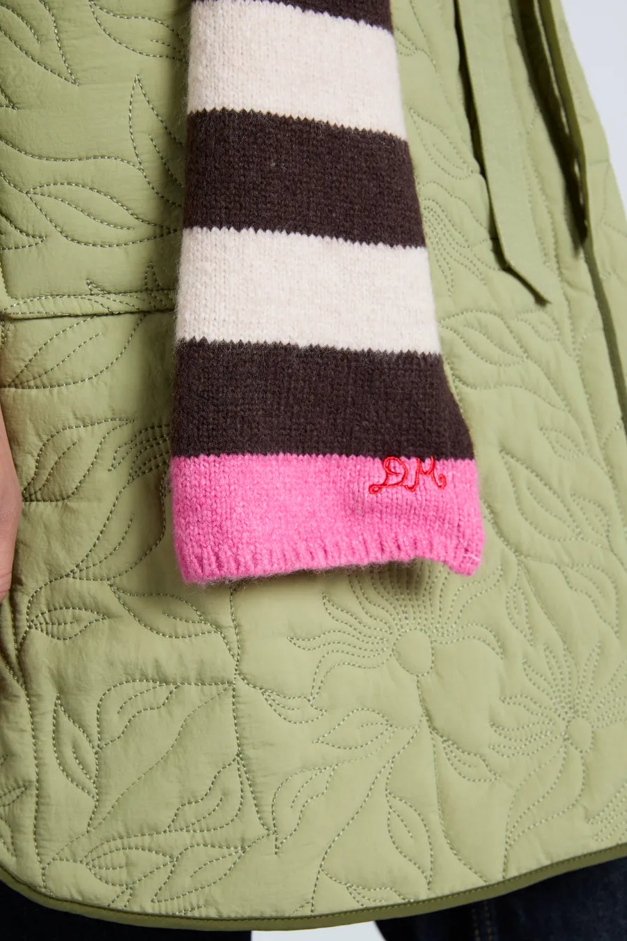 skinny stripe scarf in choc & ecru