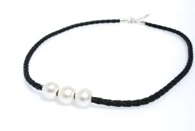 Tarryn Triple Pearl Black Braid Necklace