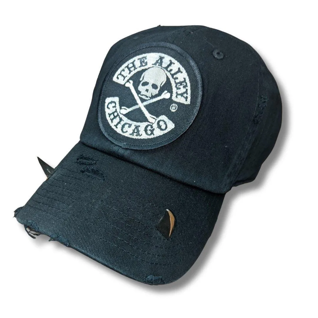 The Alley Silver Logo Black Baseball Hat with Steel Devil Horns