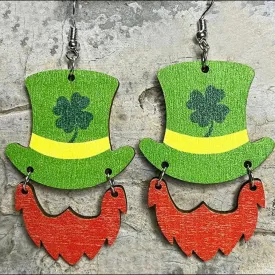 Wooden Leprechaun Drop Earrings